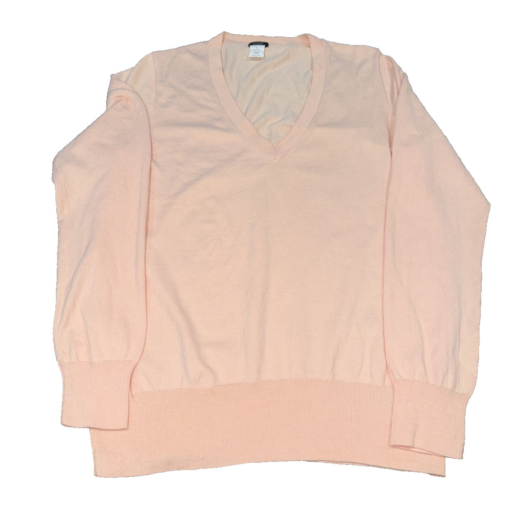 J.Crew Light Pink V-Neck Sweater L 100% Cotton Pullover Style 58479